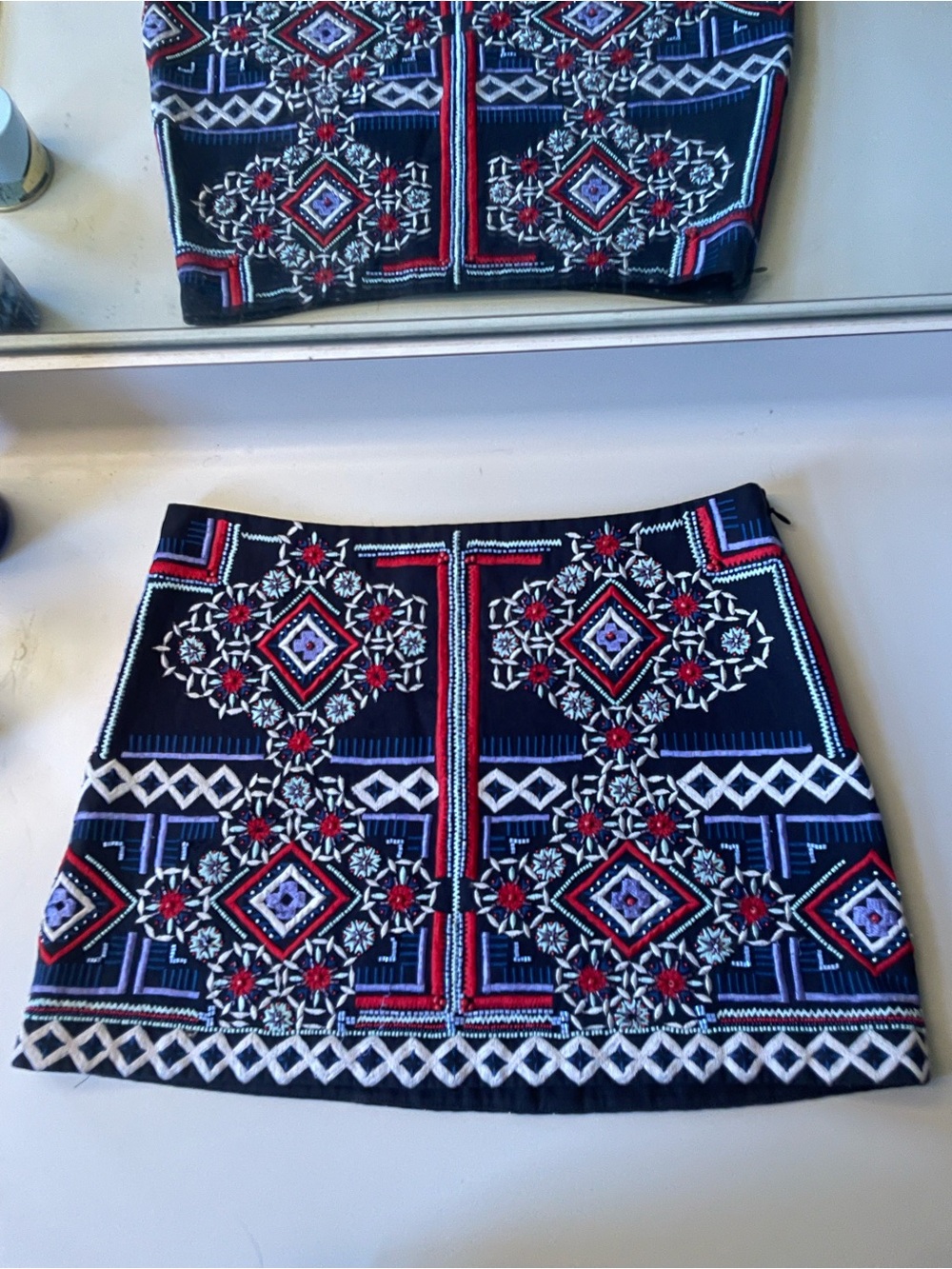 Parker Embroidered Black Geometric Mini Skirt, size 2